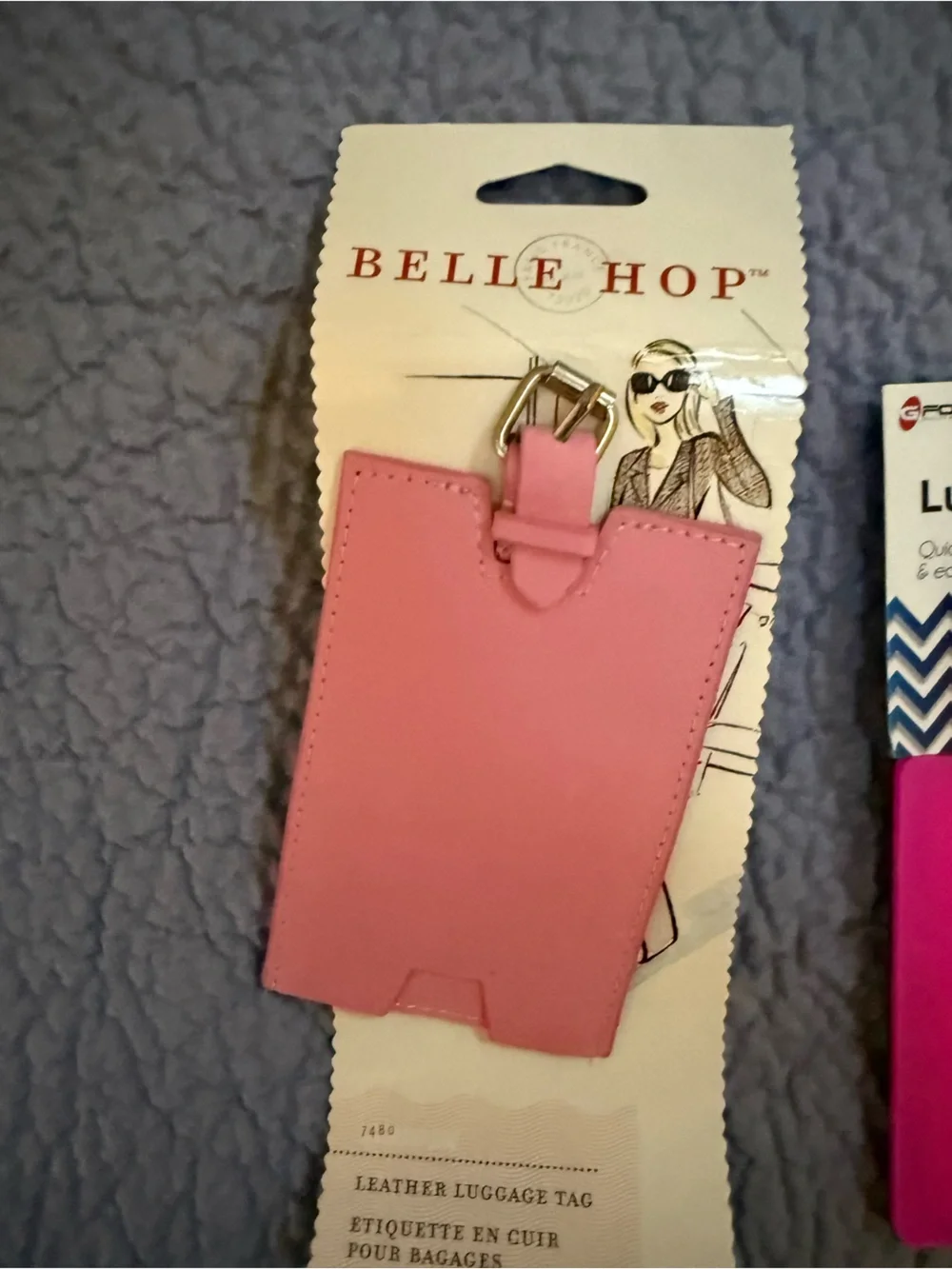Belle Hop Pink Leather Luggage Tag with Buckle Strap